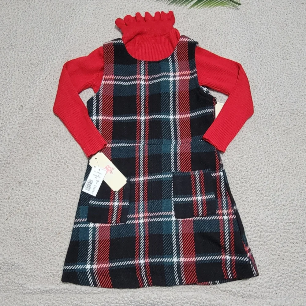 GB Girls All Is‎ Bright Red Black Plaid Tweed Dress Kid Size 5. This long sleeve